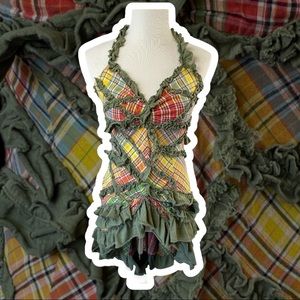 One-of-a-Kind Repurposed Ruffled Plaid Summer Rainbow Dress